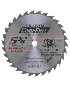 TENRYU CF-13530W 5-3/8" 30T 10MM ARBOR ATAF GRIND CARBIDE BLADE 20 RAKE 0.047 KERF 3700 RPM WOOD CORDLESS MACHINE