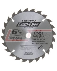 TENRYU CF-16524W 6-1/2" 24T 5/8" ARBOR ATAF GRIND CARBIDE BLADE 20 RAKE 0.059 KERF 3900 RPM WOOD CORDLESS TRIM MACHIN
