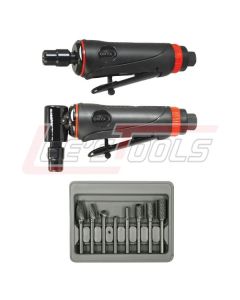 ASTRO PNEUMATIC 219 ONYX 3pc Die Grinder Kit w/ 1/4" 90° Angle Die Grinder, 1/4" Die Grinder & 8pc Double Cut Carbide Ro