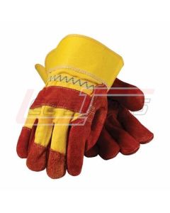 PIP 85-7513P ECONOMY GRADE SPLIT COWHIDE LEATHER PALM, HI-VIS YELLOW FABRIC, RUSSET SPLIT LEATHER, REINFORCED PAL