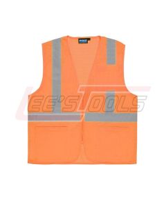 ERB SAFETY 61660 S363P Orange - X-Large - ANSI Class 2 Vest Mesh Economy Hi-Viz Orange w/Pockets - Zipper - Safety Ve