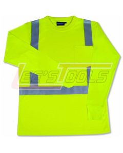 ERB SAFETY 14123 9602S Lime - X-Large - ANSI Class 2 T-Shirt Long Sleeve w/Reflective Tape Hi-Viz Lime