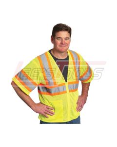 PIP 303-HSVPLY-2X CLASS 3, PREMIUM MESH VEST WITH TWO TONE TAPE, ZIPPER CLOSURE, 2 POCKETS, LIME YELLOW, ONE STRIPE, M