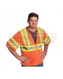 PIP 303-HSVPOR-XL CLASS 3, PREMIUM MESH VEST WITH TWO TONE TAPE, ZIPPER CLOSURE, 2 POCKETS, ORANGE, ONE STRIPE, MATCHI