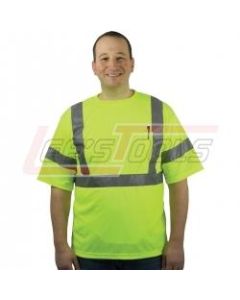 PIP 313-1400-LY/3X CLASS 3 "X" BACK CREW NECK WICKING T-SHIRT, 1 POCKET, ANSI 2010 & CSA Z96, LIME YELLOW