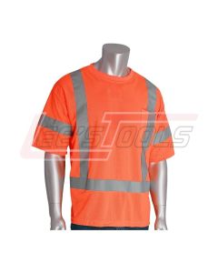 PIP 313-CNTSEOR-XL CLASS 3 CREW NECK WICKING POLYESTER T-SHIRT, 1 POCKET, ORANGE