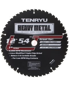 TENRYU HM-30554DX 12" 54T 1" ARBOR MTCG GRIND CARBIDE BLADE 2 RAKE 0.087 KERF 2000 RPM FERROUS METALS DRY CUT SAWS MAC