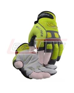CAIMAN 2958-4 GLOVE, MULTI-ACTIVITY, HI-VIS, OPEN THUMB/INDEX/MIDDLE FINGERS, PADDED GENUINE LEATHER PALM, MEDIUM