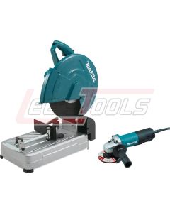MAKITA LW1400X2 14" Cut-Off Saw, tool-less wheel change and 4-1/2" Paddle Switch Angle Grinder (9557PB)
