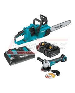MAKITA XCU03PTX1 18V X2 LXT® (36V) BL Chain Saw Kit, dual port charger (5.0Ah) and BL Grinder