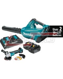 MAKITA XBU02PTX1 18V X2 LXT® (36V) BL Blower Kit, dual port charger (5.0Ah) and BL Grinder