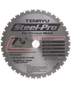 TENRYU PRF-18538BW2 7-1/4" 38T 20MM ARBOR ATB GRIND CARBIDE BLADE 0 RAKE 0.079 KERF 5800 RPM FERROUS METALS CIRCULAR SAW