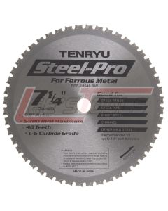 TENRYU PRF-18548BW 7-1/4" 48T 5/8"KO ARBOR ATB GRIND CARBIDE BLADE 0 RAKE 0.079 KERF 5800 RPM FERROUS METALS CIRCULAR S