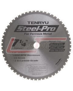 TENRYU PRF-18556CB 7-1/4" 56T 5/8"KO ARBOR ATAF GRIND CARBIDE BLADE -10 RAKE 0.071 KERF 5800 RPM FERROUS METALS CIRCULA